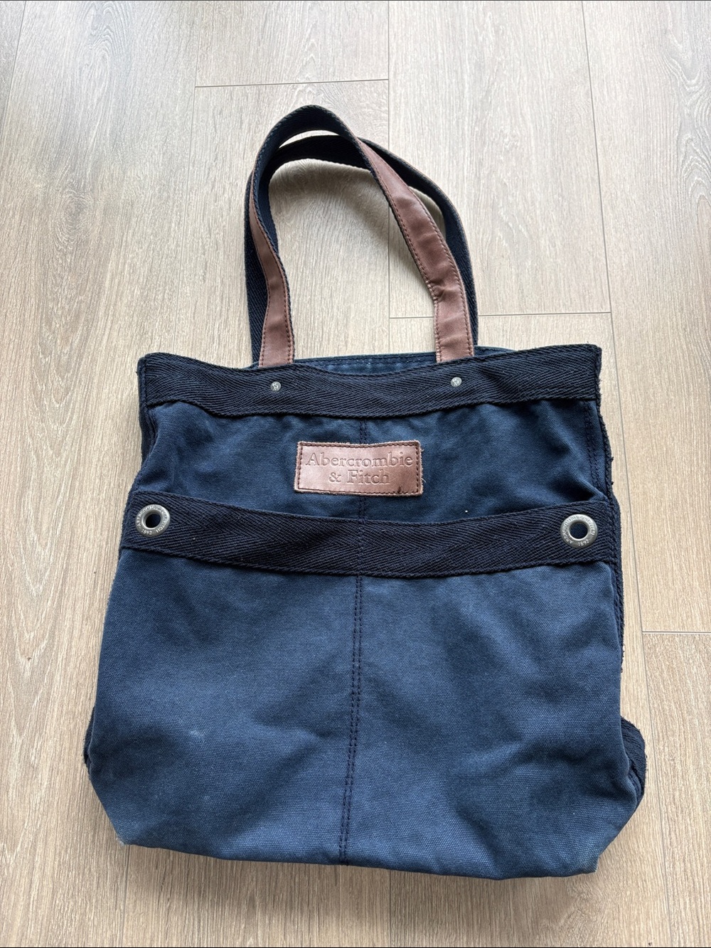 Vintage Abercrombie & Fitch Navy Canvas Messenger Tote with Brown Trim